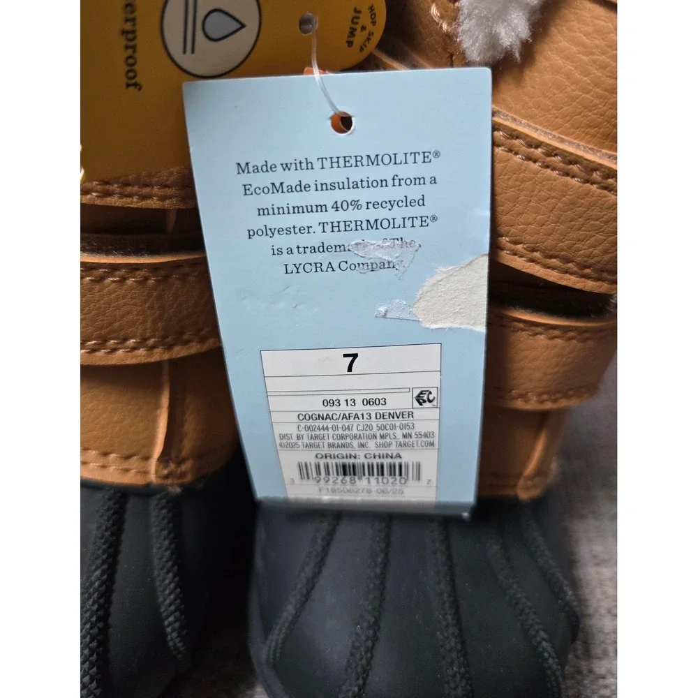 Cat & Jack Denver Cognac Brown Kids Winter Duck Boots Waterproof Size 7 NEW